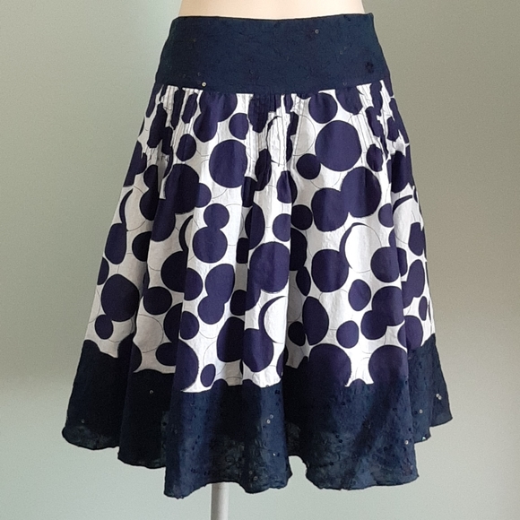 Navy blue polkadots with embroidery and sequins skirt - Picture 2 of 7
